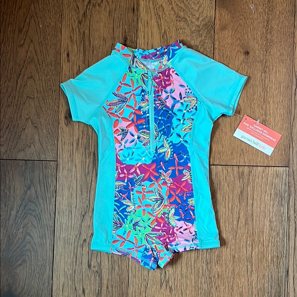 Garnet Hill Blue and Pink Rashguard Swimwear